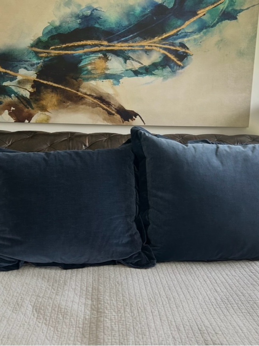 Restoration Hardware Navy Blue Velvet Euro Pillows (Pair)